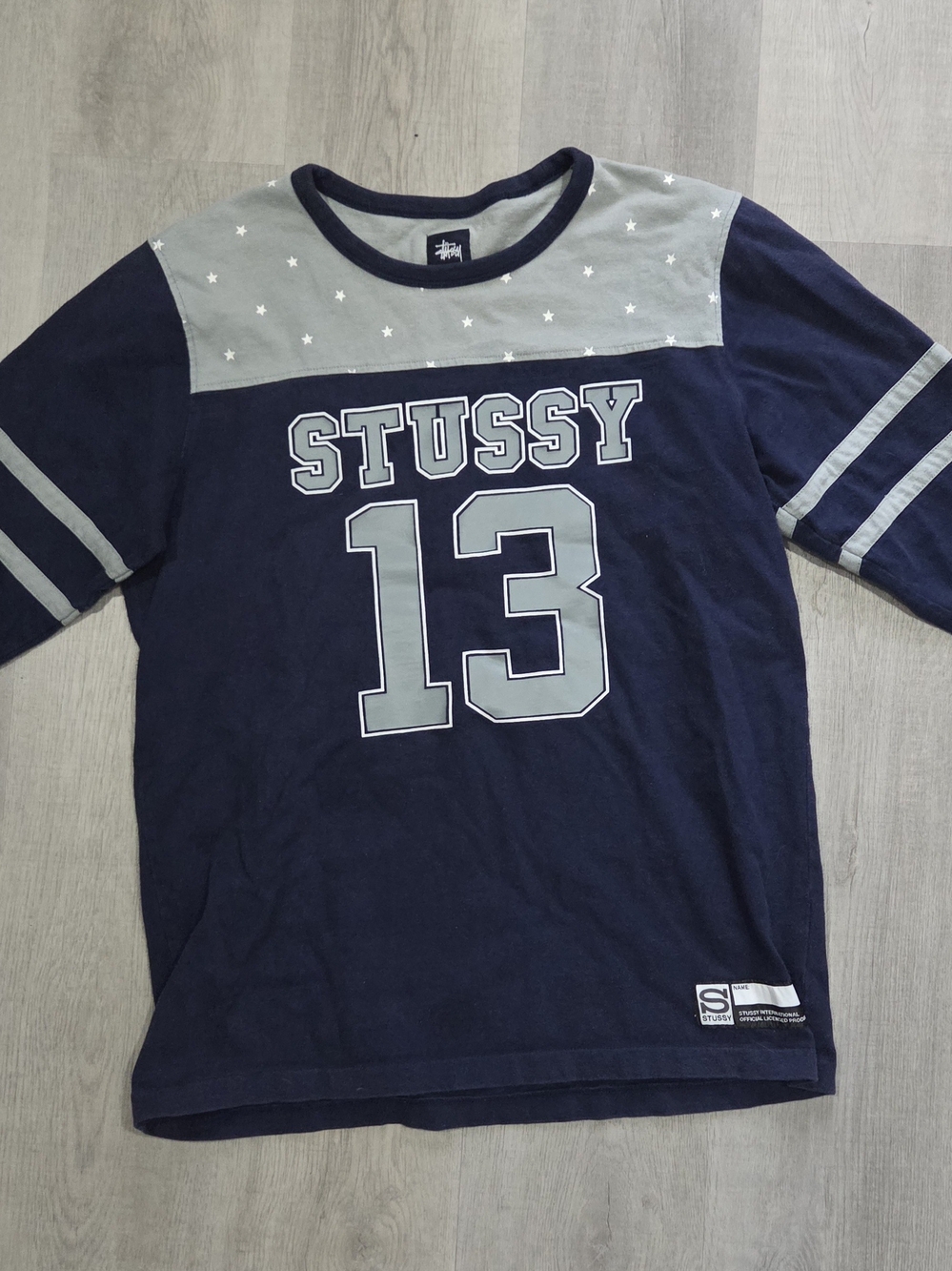 Stussy Navy & Light Gray Football-Style Tee